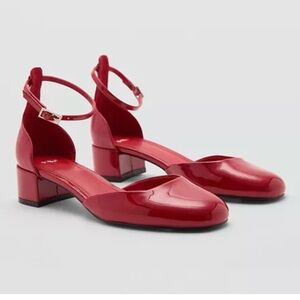 Mango Red Patent Leather Round Toe Block Heel Shoes Size 40 New with Tags